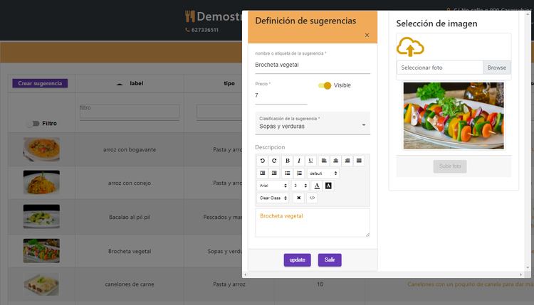 Tu página web de Metarestaurante te pemitirá clasificar y organizar los articulos de tu restaurante Clasificación de sugerencias