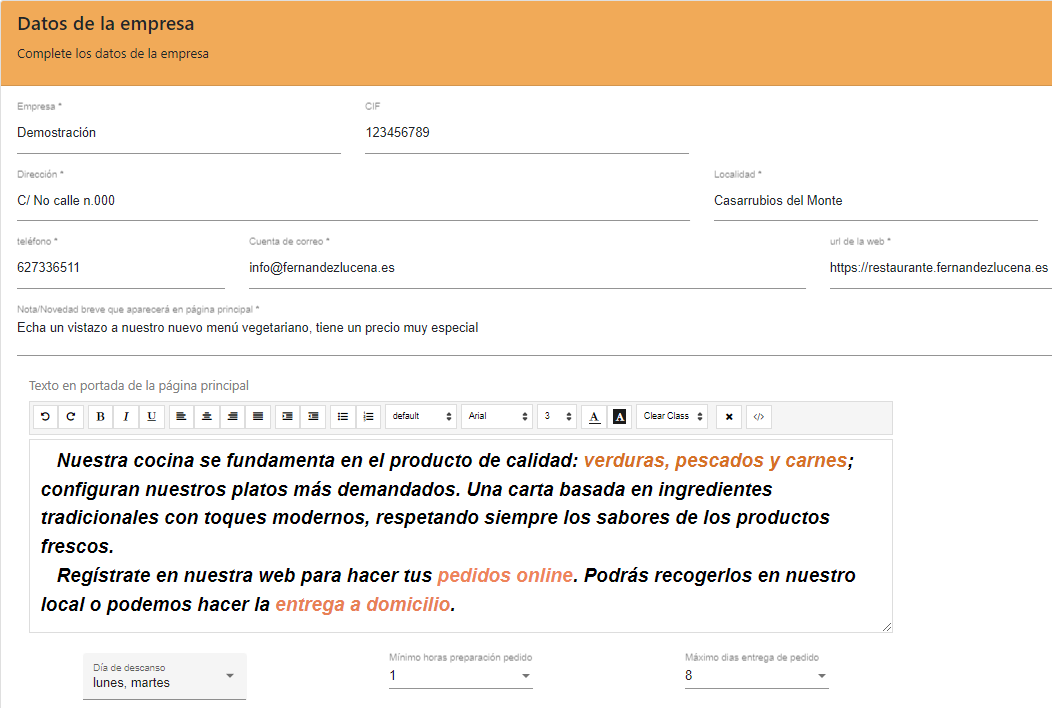 Las páginas web de Metarestaurante, te pemitirán tener los datos de tu restaurante actualizados Fácil mantenimiento de los datos de empresa