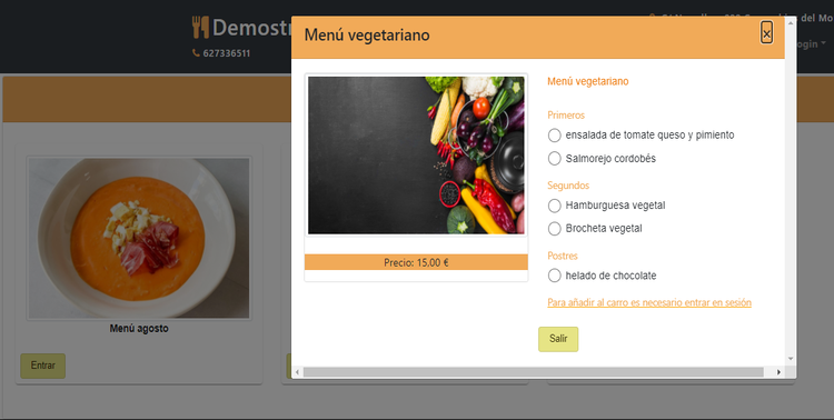 El cliente seleccionará los platos que componene el menú Fácil e intuitiva selleción de menú para el cliente